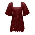 thumbnail image 3 of IROINNID Sequin Dress for Women Party Holiday Night Solid Sequin Party Dance Short-Sleeved Dress Sequin Dress,Burgundy, 3 of 6