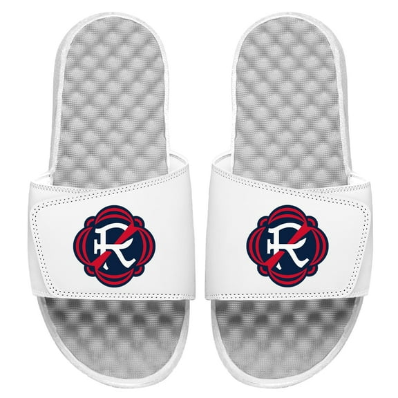 Youth ISlide White New England Revolution Primary Team Logo Slide Sandals