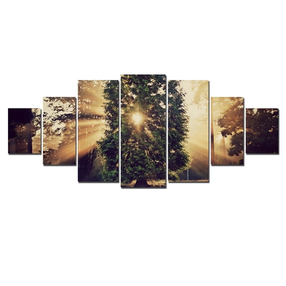 Startonight Huge Canvas Wall Art Sunlight Rays Through Trees, USA Large Home Decor, Dual View Surprise Artwork Modern Framed Wall Art Set of 7 Panels Total 39.37 x 94.49 inch