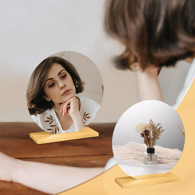 Geometric Acrylic Makeup Mirror, Detachable Desktop Vanity Mirror for Modern Decor, DIY Frameless Design with Portable Base