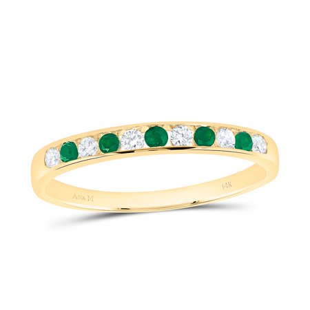 14kt Yellow Gold 1/8 Ctw Natural Diamond, 1/10 Ctw Emerald Natural Gem Alternate stone Channel set Women's Half Eternity Band, Anniversary Ring