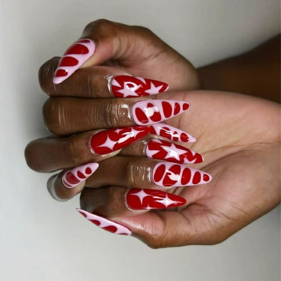 Sinyiin 24Pcs Designs Fake Nail Almond Press on Nail False Nail Tips Artificial Nail