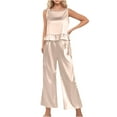 thumbnail image 2 of Elainilye Fashion Womens Silk Pajamas Set Sleeveless Tank Crop Top and Wide Leg Pants Set Silk Satin Pajama 2 Piece Outfits,Beige, 2 of 6