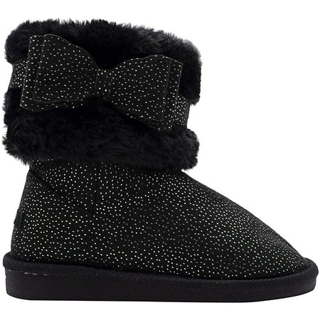kensie Girls' Shimmer Mid-High Microsuede Faux Fur Winter Boots