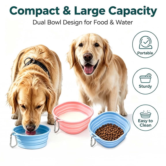 Collapsible Dog Bowls, Portable Travel Feeding Set for Cats Dogs _ Blue