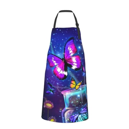 

Bingfone Butterfly Purple Bottle Flower Apron Gifts For Men Women Professional Grade Chef Apron For Kitchen Bbq & Grill