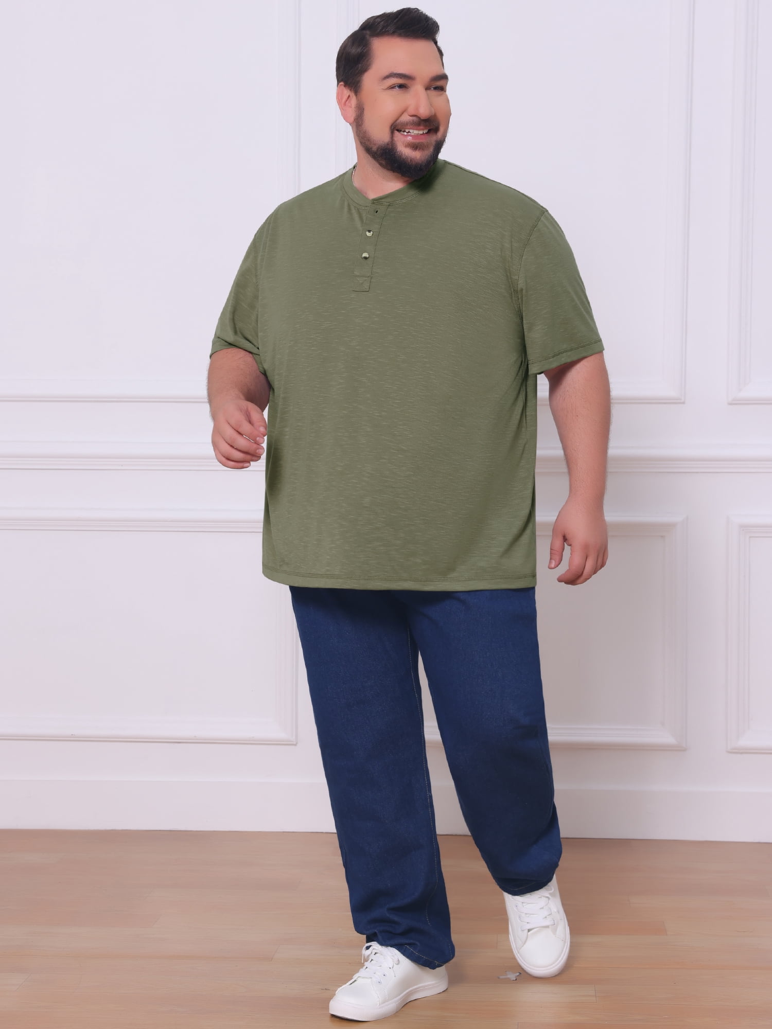 DARING DIVA Men's Big Tall Henley Shirts Button Down Short Sleeve T-Shirt 6XL Green