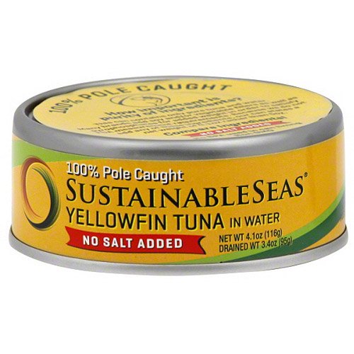 Sustainable Seas No Salt Added Yellowfin Tuna in Water, 4.1 oz, (Pack