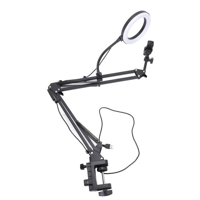 Soporte Para Teléfono Aéreo Con Anillo De Luz, Anillo De Luz LED De Escritorio De ángulo Ajustable Con Abrazadera Portátil Para Manicura