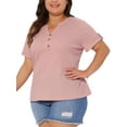 thumbnail image 4 of Agnes Orinda Women's Plus Size Waffle Tunic Tops Button Decor V Neck Roll Short Sleeve Summer Tshirt Casual Blouse 1X Pink, 4 of 6
