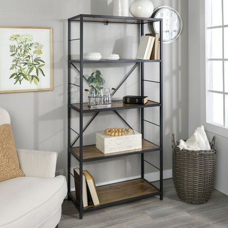 Manor Park Rustic Metal and Media Bookshelf Bookcase, Barnwood