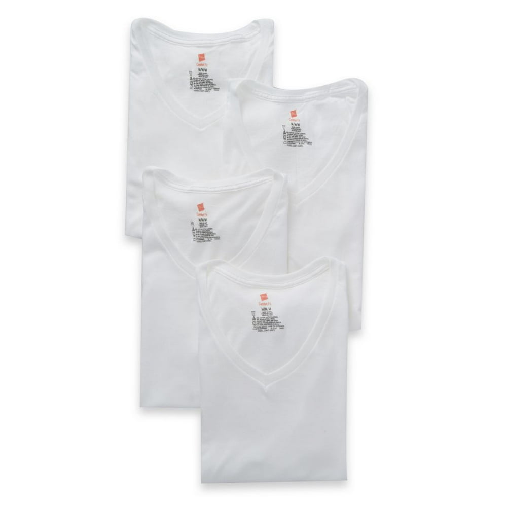 Hanes Hanes Mens Ultimate Comfort Fit White VNeck Undershirt 4Pack