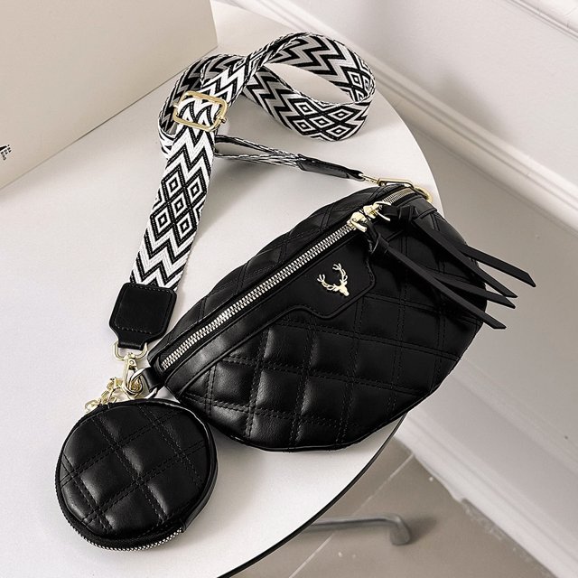 Bolso bandolera informal con rombo acolchado para mujer con monedero pequeño (negro) Sywqhk Para Estrenar