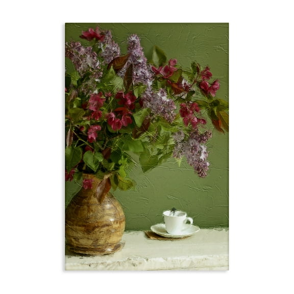 Stupell Industries Flowers & Teacup Botanical & Floral Painting Gallery Wrapped Canvas Art Print Wall Art, 16 x 24