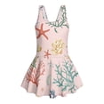 thumbnail image 4 of COEQINE Girls One Piece Bathing Suit, Scoop U-Neck & V Back Playful Swimsuit with Attached Skirt, Beach Swim Dress for Kids Age 12-13, Machine Washable, Starfish Coral Pink, 4 of 8