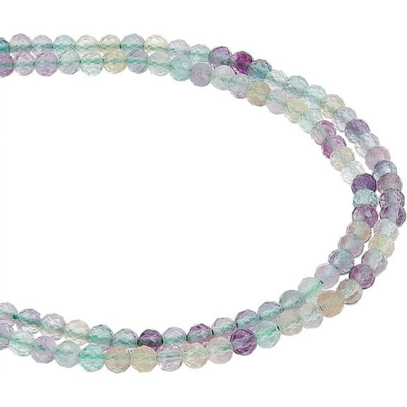 2 Strands About 264 Pcs Natural Colorful Fluorite Beads 3mm Faceted Round Stone Beads Loose Gemstone Beads Spacer Beads for DIY Crafts Necklace Bracelet Jewelry Making