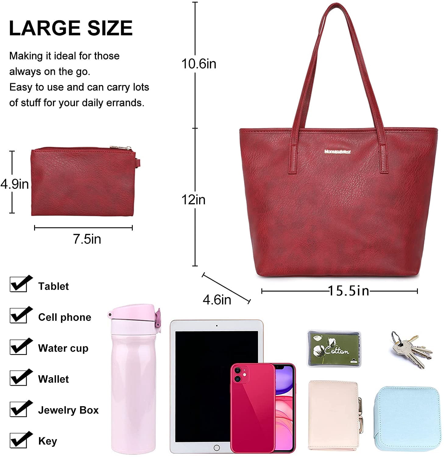 Montana West Tote Bags Vegan Leather Purses and Handbags for Women Top Handle Ladies Shoulder Bags, Red
