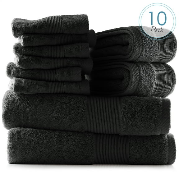 Clara Clark Bath Towels Set, 100% Cotton Luxury Softness 10 Pc Set, Black