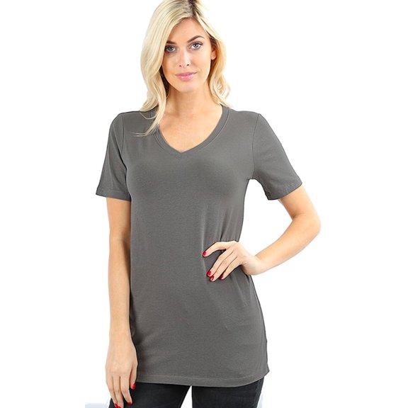 Plus Size Cotton V-Neck Short Sleeve Tee-Shirts Good Quality Tee