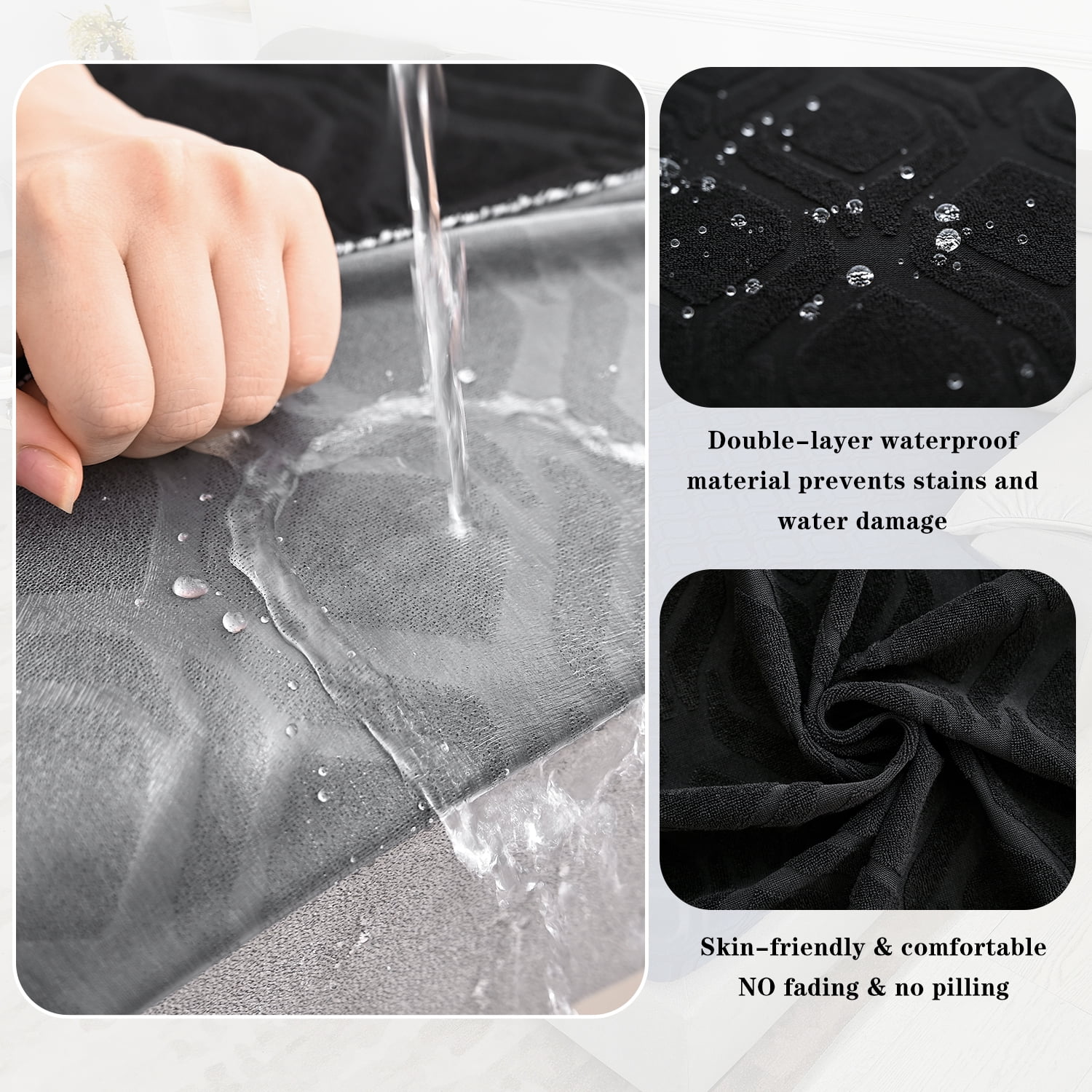 Topchances 6Pcs Patio Cushion Covers, Stretch Outdoor Water Resistant Sofa Cushion Cover Replacement for Patio Furniture Protector (Black)