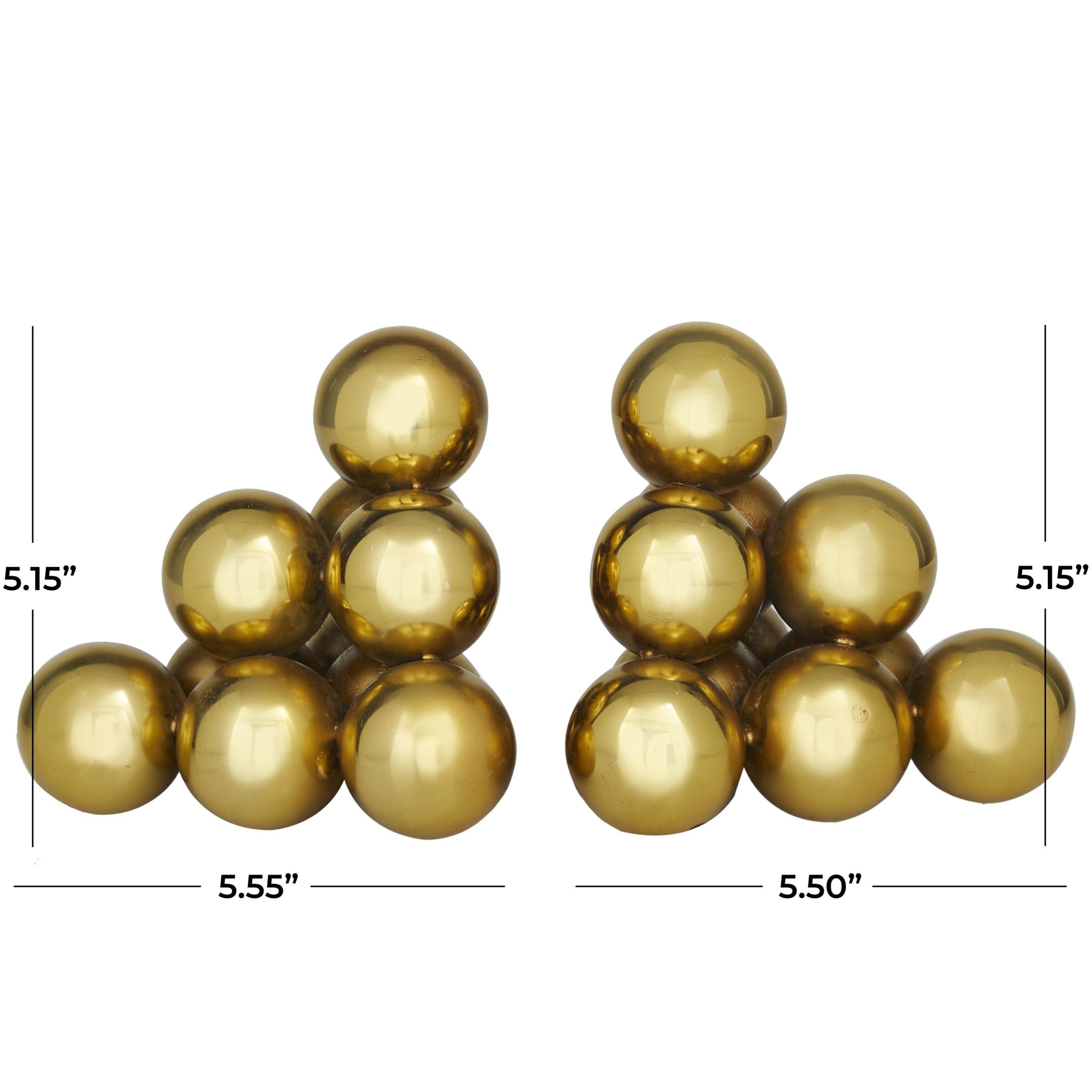 DecMode Stainless Steel Modern Bookend Pairs with Triangular Arranged Orbs 6"W x 5"H, Features a Metallic Gold Finish