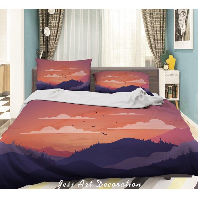 3D Sunset Sky Cloud Mountain Quilt Cover Set Ropa de Cama Set Funda Nórdica