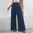 thumbnail image 6 of Fashion Olyvenn Women's Wide Leg Palazzo Pants High Elastic Waist Casual Work Pants Flowy Dress Trousers with Pockets Dark Blue M, 6 of 6