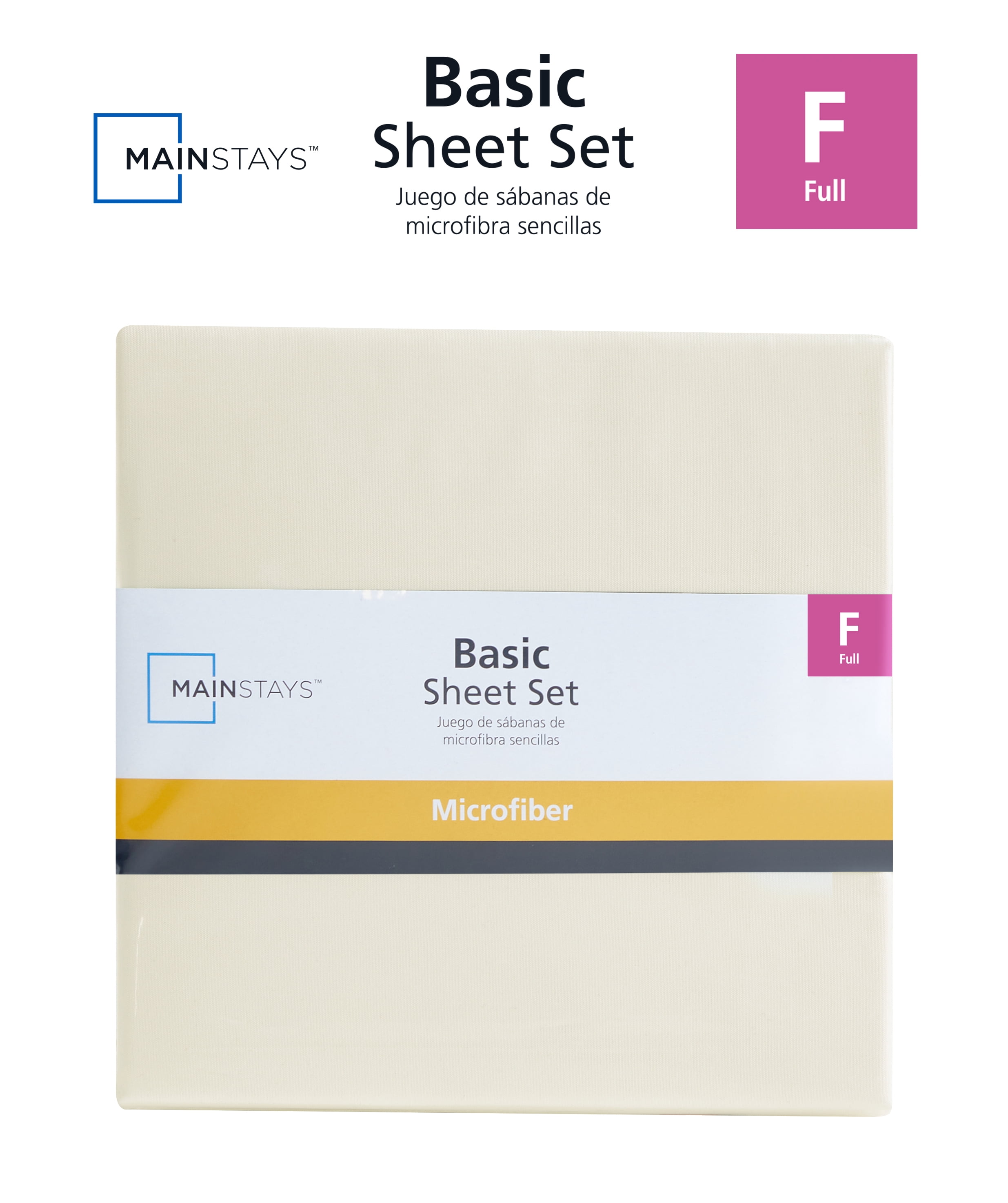 Mainstays Basic Value Microfiber Bed Sheet Set, Vanilla Dream, Full, 4 Piece