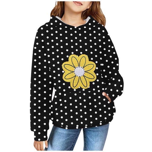 Zpanxa Girls 4-14 Year Old Patterned Hooded Sweatshirt, Soft Fleece Lined Long Sleeve Pullover with Kangaroo Pocket