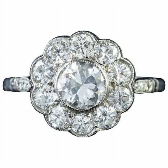 HeartsAndYou 2ct Round Cut Moissanite Engagement Ring for Women Halo Milgrain Vintage Inspired 18k White Gold over Silver