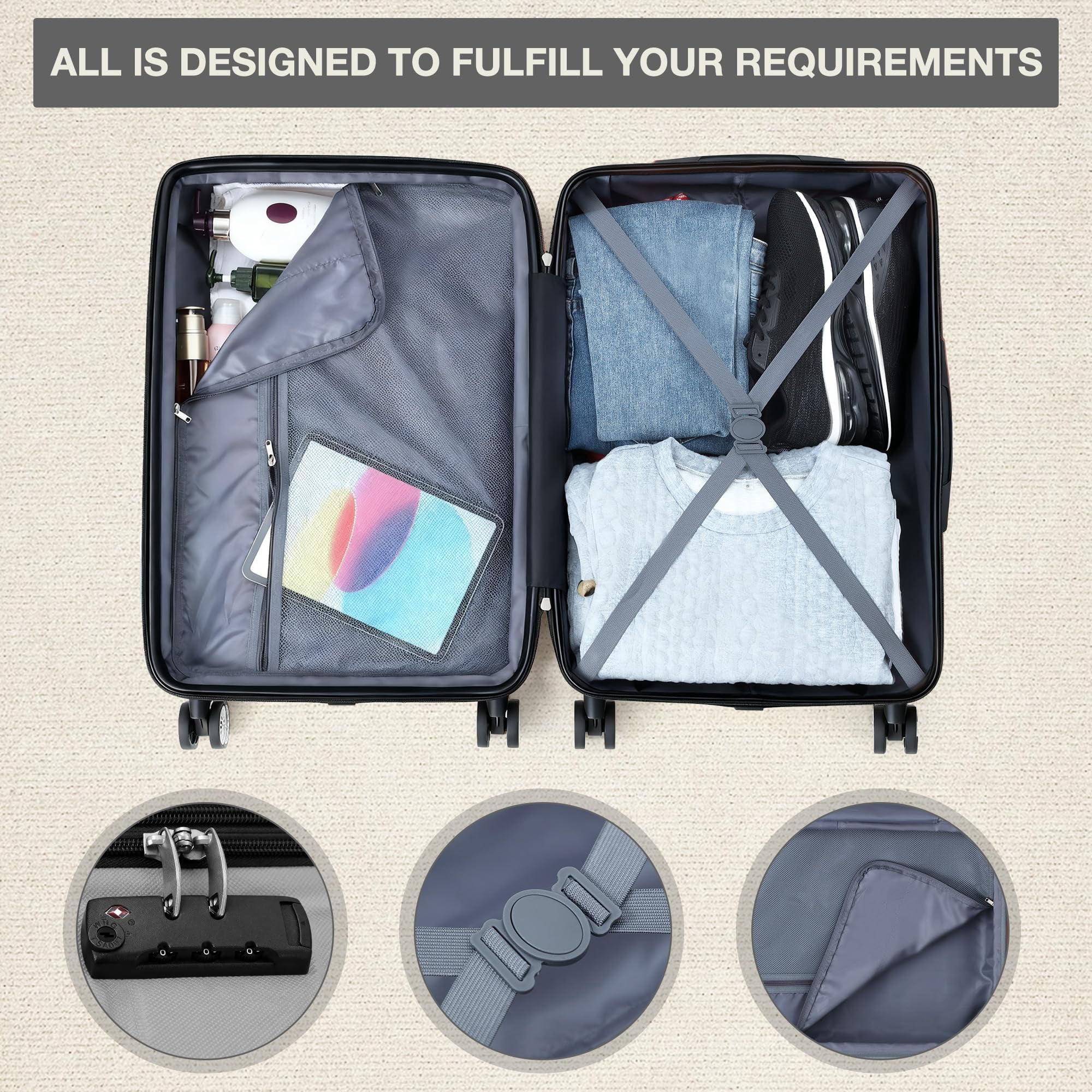 24" Expandable Hard Shell Carry On Luggage with No Noise Spinner Wheels, 77L ABS Hardside Carry On Suitcase with TSA Lock, Lightweight Hardshell Suitcase with Adjusts in 3 Stages for Trips, Vacations