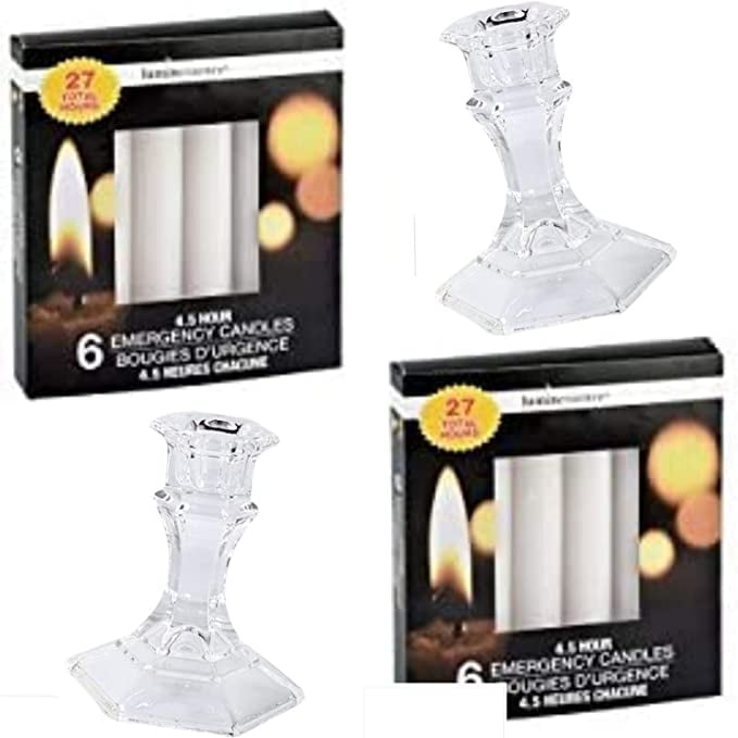 Camping Supplies - 12 Emergency Candles w/ 6 Glass Candle Holders  -  Walmart.com
