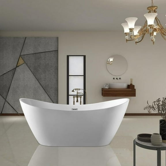 Vanity Art 71" x 29" Acrylic Freestanding Bathtub Contemporary Soaking Tub with Overflow and Pop-Up Drain, VA6903