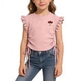 thumbnail image 4 of Auroural Toddler Girls Clothes 2T - 3T Girls Ruffle Sleeve Drawstring Crop Tops with Cute Embroidery - Casual Summer T-Shirt for Kids 2-10 Years, 4 of 7