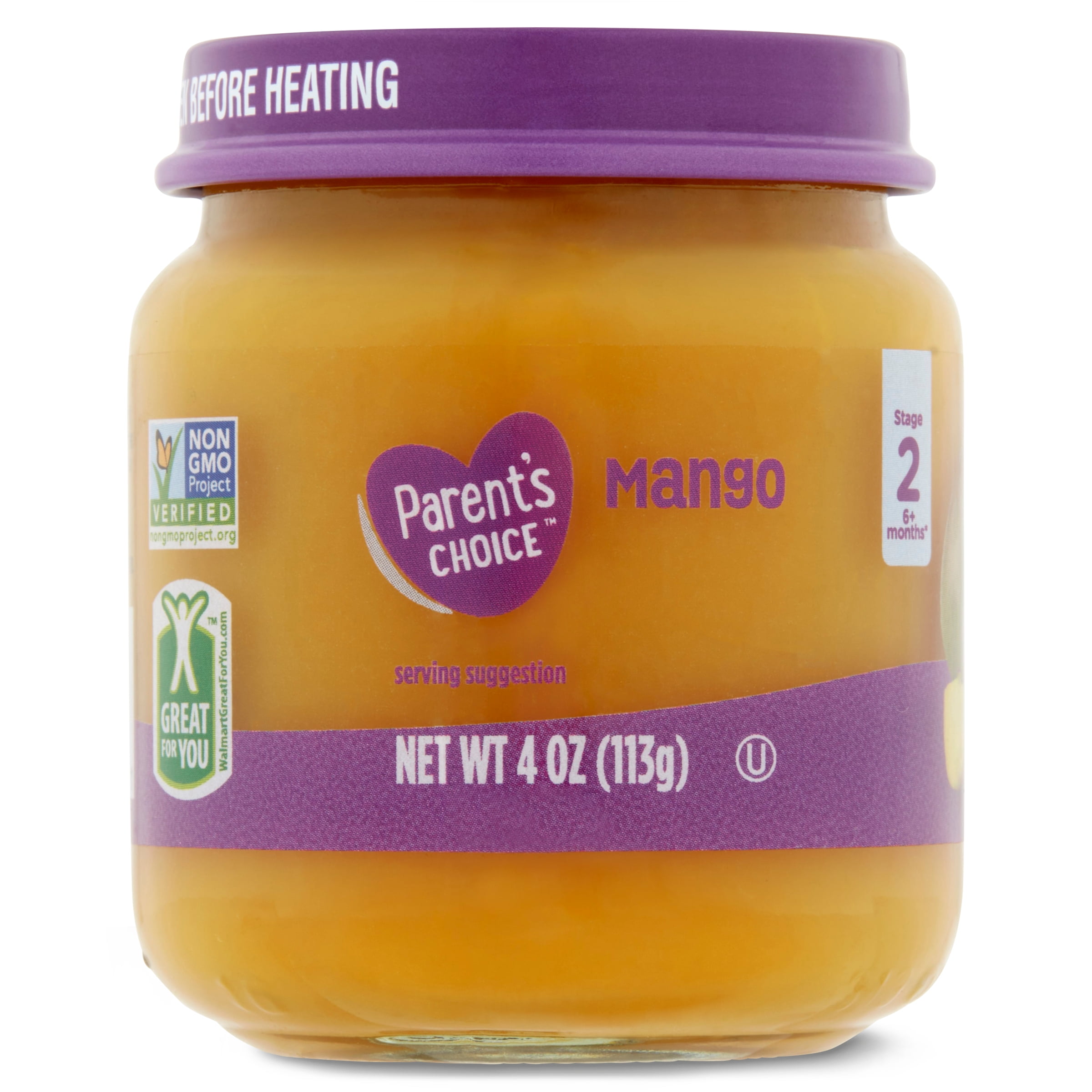 Parent's Choice Baby Food, Stage 2, Mango, 4oz Glass Jar