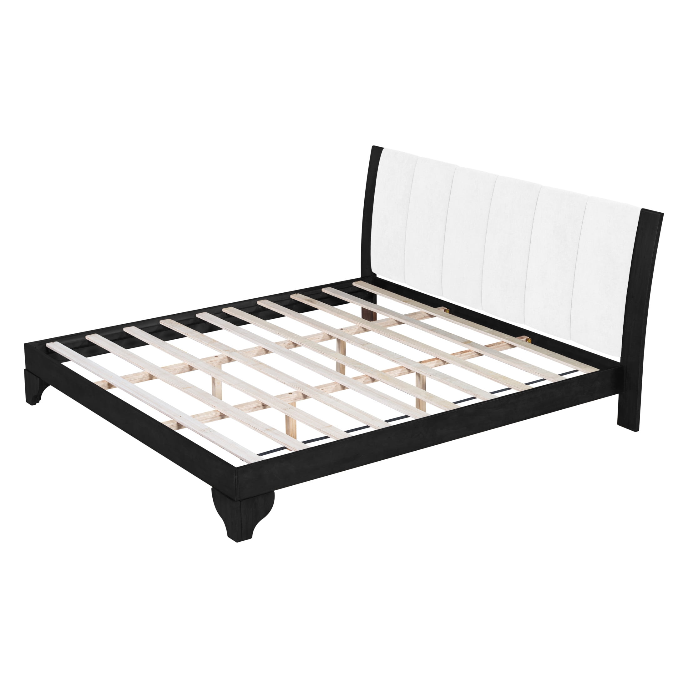 Christopher Knight Home Premium Pine Wood King Bed Frame with Headboard, Mid-Century Modern Design, Black+White