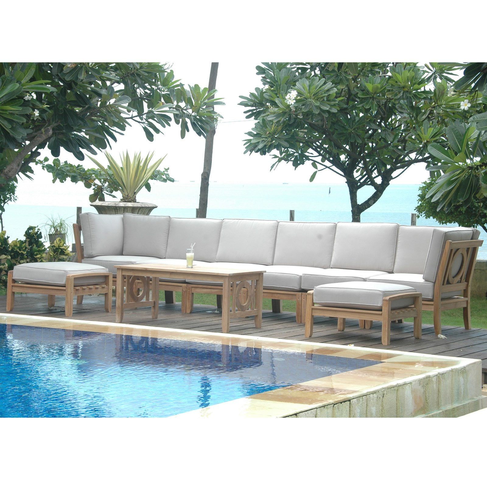 Anderson Teak Natsepa Wooden 9 Piece Patio Conversation Set with 2