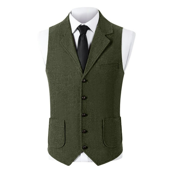 USNSM Men's Solid Color Lapel Single Breasted Suit Top Vintage Vest Herringbone Party Prom Waistcoat Groomsmen Green XXXL