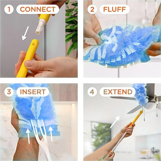 360° Swiffer Duster Refills - 30-Pack Thickened Disposable Duster Pads With 2 Extendable Handles For Furniture, Windows & Office