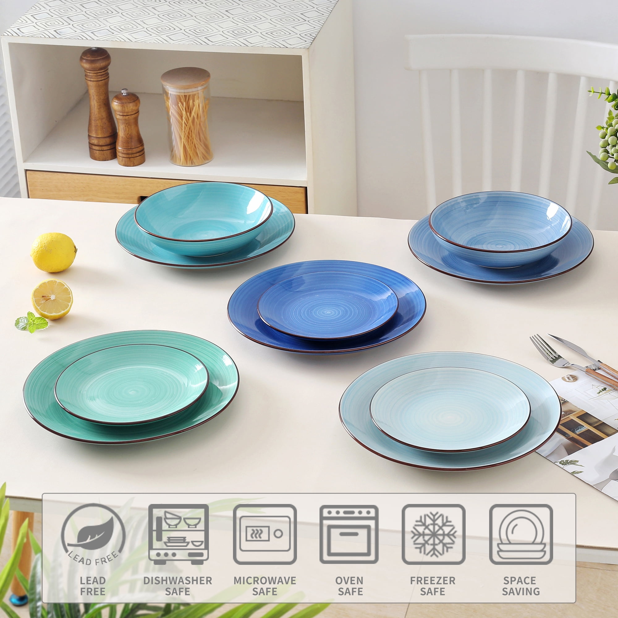 Dorothy 18 Piece Stoneware Dinnerware Set, Blue, Series, Service for 6