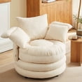 thumbnail image 3 of Pinmoco 360° Swivel Accent Chair Barrel Chair, Oversized Chair with 3 Pillows, Upholstered Sofa Chair for Living Room, Bedroom, Reading, Reading,Teddy Velvet Off-White, 3 of 13
