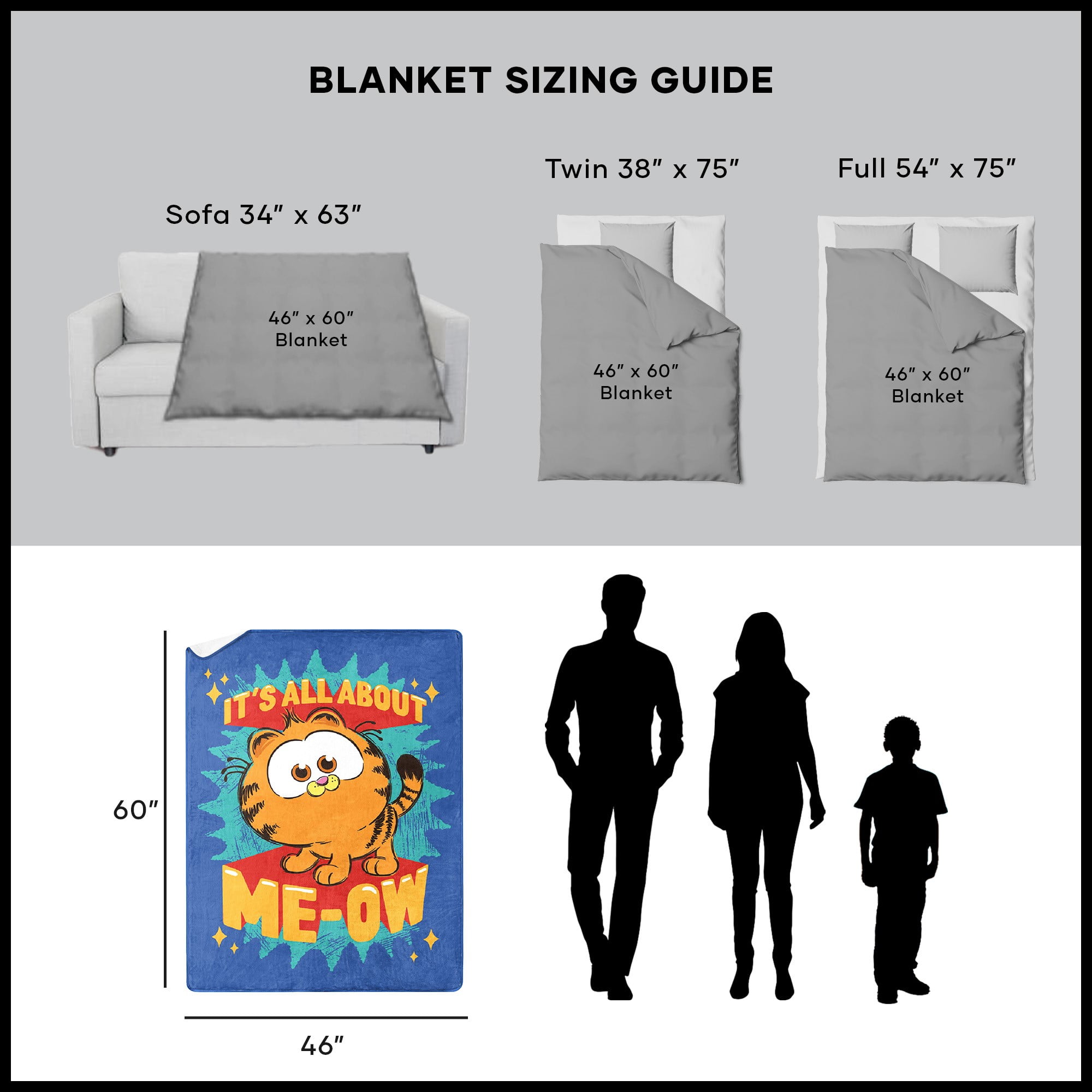 Garfield All About Meow Kids Silk Touch Throw Blanket with Sherpa Reverse, 46 x 60 inches – Soft Plush Fleece Throw Blanket