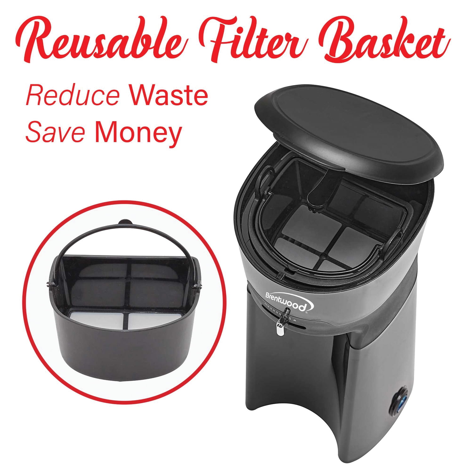 Brentwood Single-Serve Iced Coffee and Tea Maker with Reusable Filter, KT-2121BK