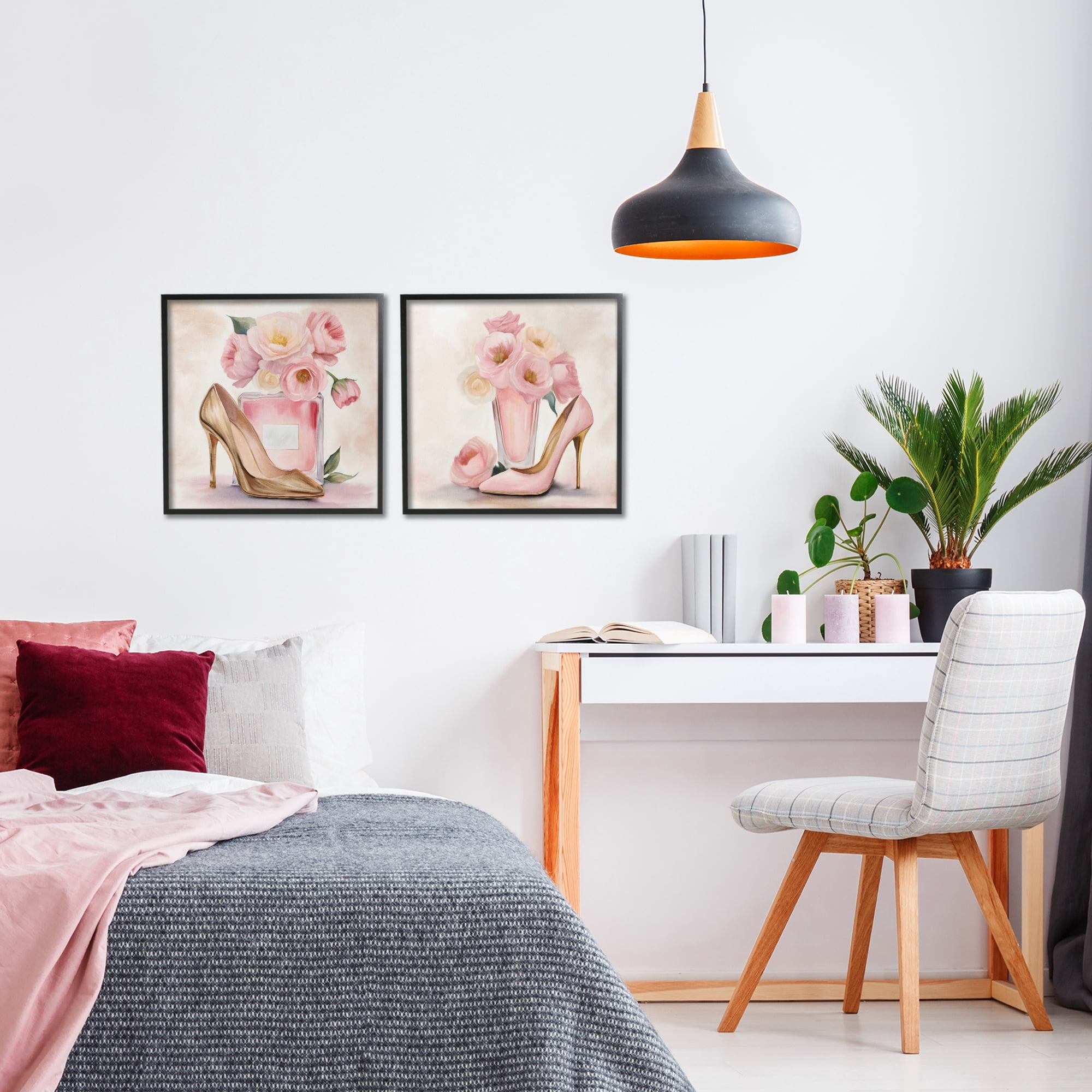Stupell Industries Blush Pink Beauty 2 Piece Black Framed Giclee Art Set, design by Kim Allen
