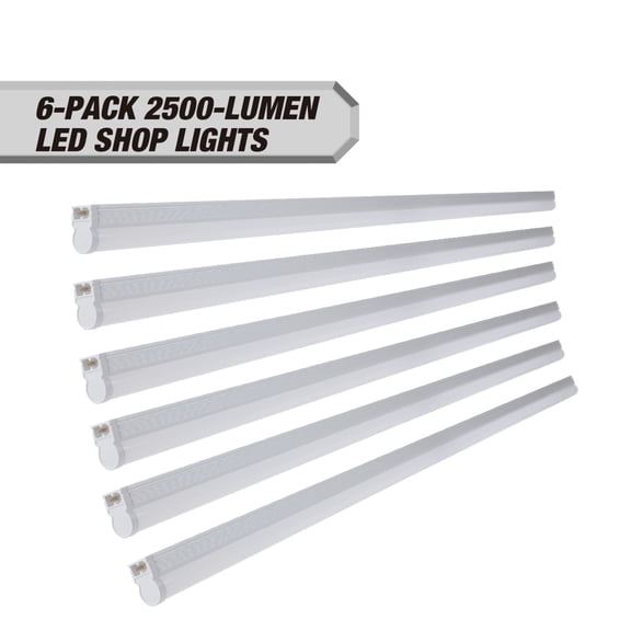 Hyper Tough LED 2500 Lumens 4 ft T5 Dimmable Shop Lights, Pack of 6