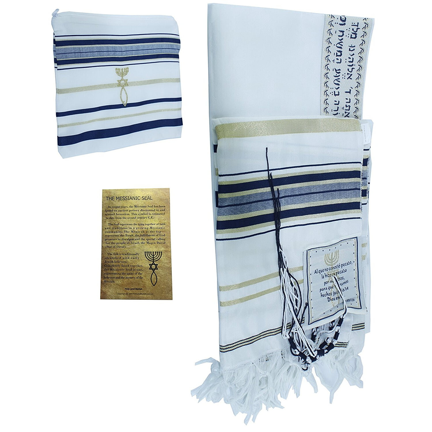 El Tallit con Kippah - Manto (Mantn) de oracin mesinico - Talit con versculos dela Biblia/esquinas espaolas72x22 Inches (Dark Blue Small)