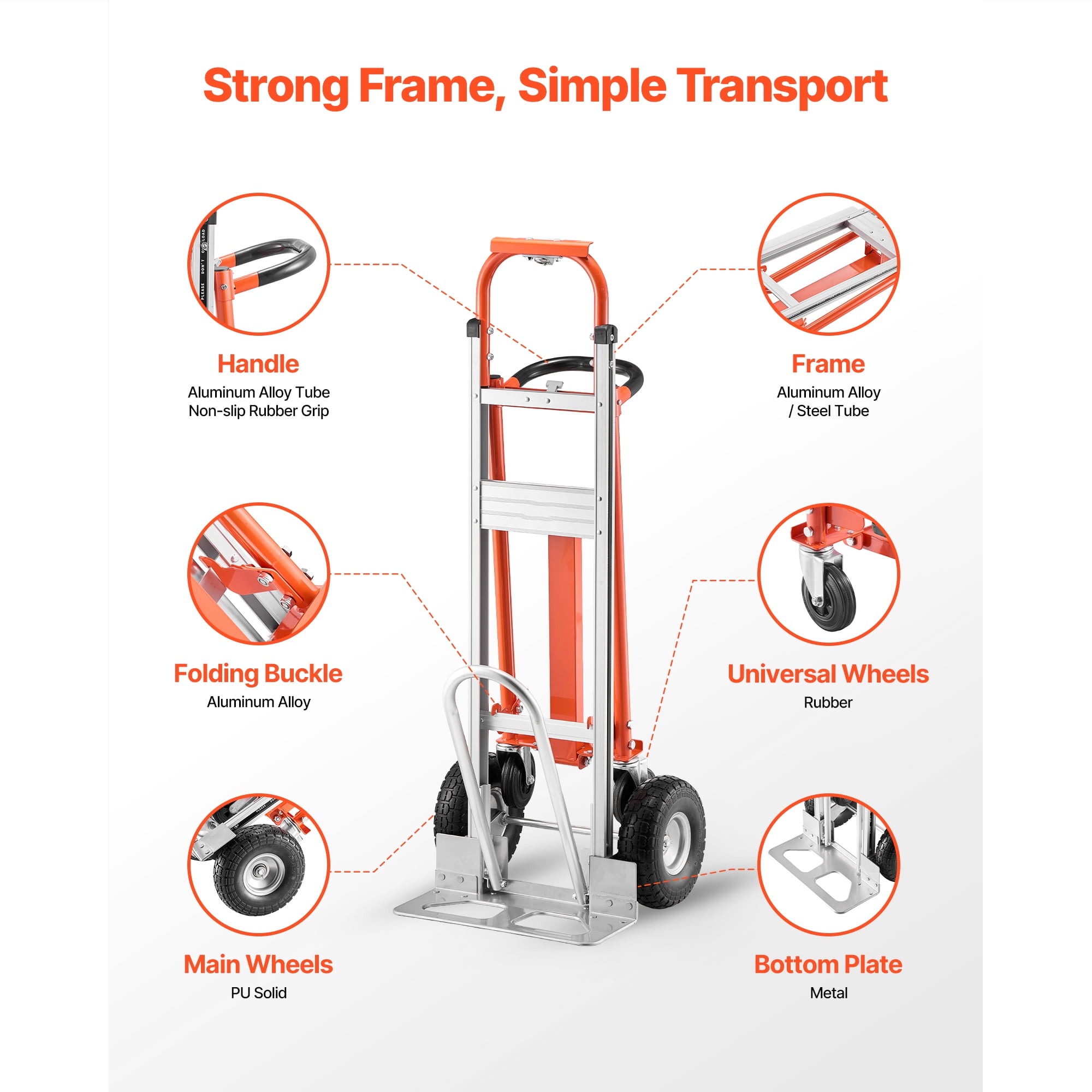 KFFKFF 4-in-1 Convertible Hand Truck, 1000 lbs Capacity in 4-Wheel Mode, Multi-Function Dolly with Non-Slip Handle & Durable Wheels, Aluminum Alloy Portable Cart for Home, Office, and Warehouse Use