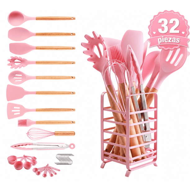 Juego de utensilios de cocina de silicona Hecef 32 piezas resistente al calor 446 °F sin BPA