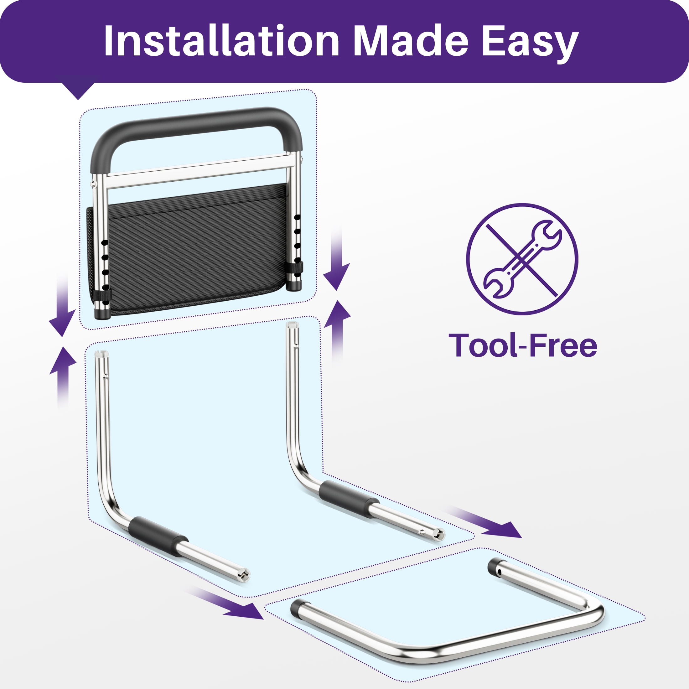 KEKOY Bed Rails for Seniors Safety Guard with Leg Adjustable, Bed Assist Rail for Elderly Adults with Free Storage Bag and Fixing Strap