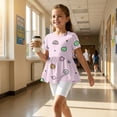 thumbnail image 6 of IYYVV 2-Piece Girls' Outfit Breathable Ruffle Top and Biker Short Summer Printed Matching Set Loose Lightweight Lounge Sets Pink 110, 6 of 7